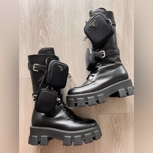 Prada Black Combat Boots with Pouches